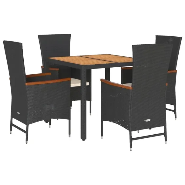 Zestaw mebli ogrodowych czarno-brązowy z 4 fotelami i poduszkami 90x90x75