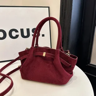 Mała zamszowa torebka - Bordowy - Torebki damskie - miniaturka - grafika 1