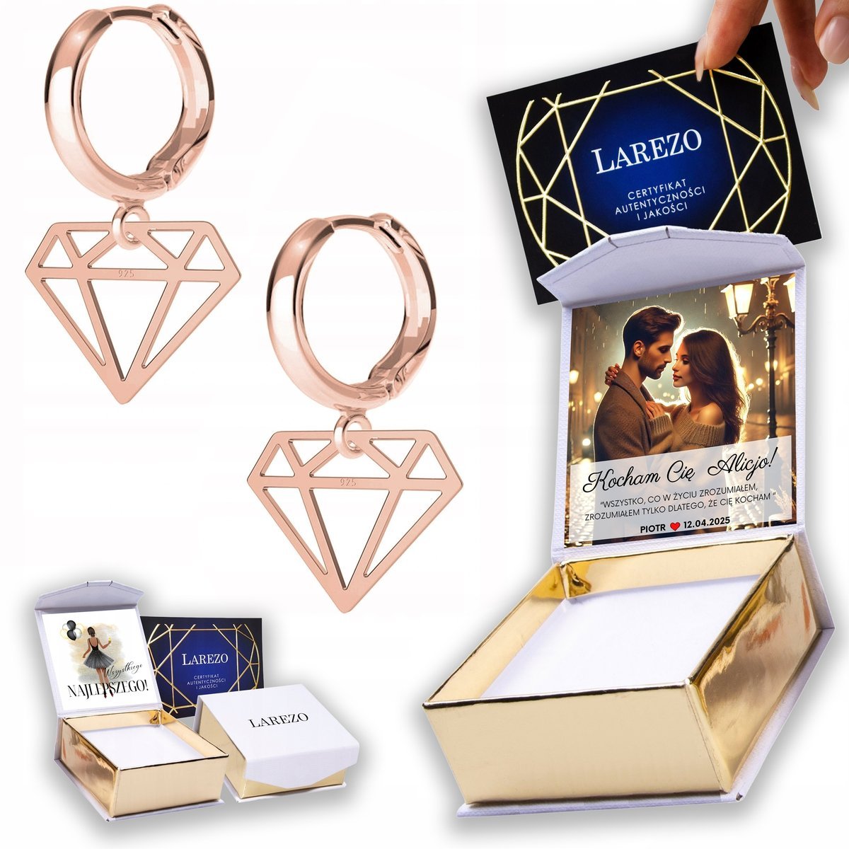 Kolczyki Pozłacane 925 Diamenty Klejnoty Blaszka Diament Diamencik NADRUK