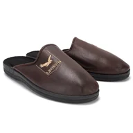 Kapcie męskie - Kapcie Skórzane Wygodne Modne Stylowe Papcie Domowe Męskie Brązowe Profilowane Legend 46 - miniaturka - grafika 1