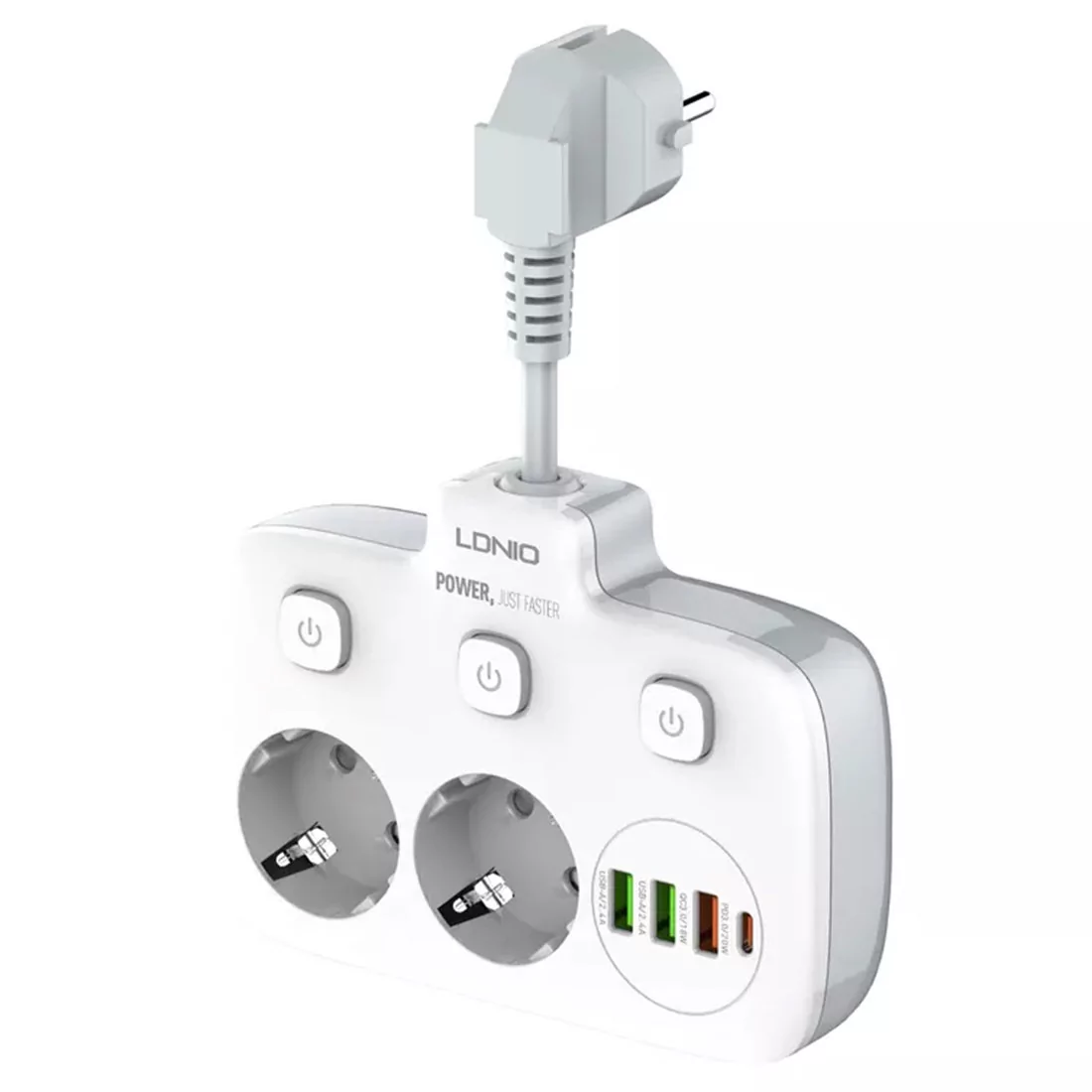 Listwa zasilająca z 2 gniazdami AC, 3x USB, USB-C, LDNIO SE2435, 2500W (biała)