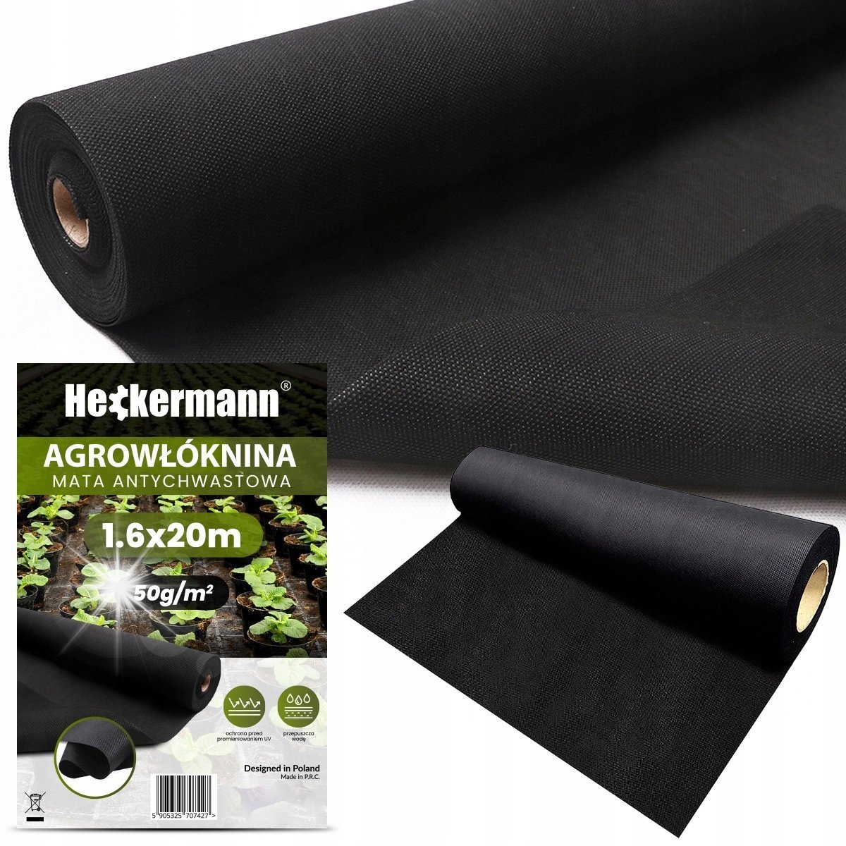 AGROTKANINA AGROWŁÓKNINA MATA ANTYCHWASTOWA CZARNA UV 3% 1,6x20m 50g/m2