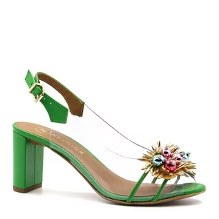 Sandały damskie - Zielone przezroczyste sandały 72F - Neścior - grafika 1