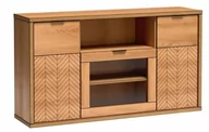 Komody - Dąb KARMEL Komoda 158 cm Witryna Duża Półka Drzwi Szkło WZÓR JODEŁKA - miniaturka - grafika 1