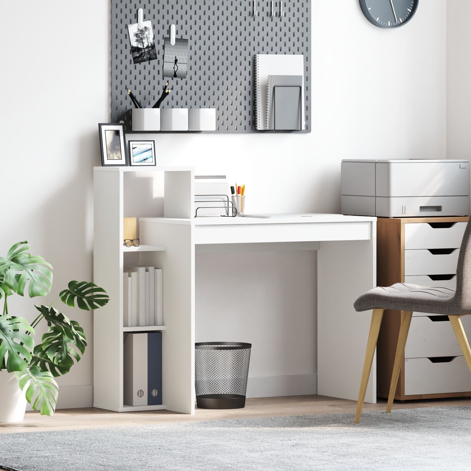 vidaXL Biurko komputerowe Białe Płyta wiórowa Kompaktowe Przechowywanie