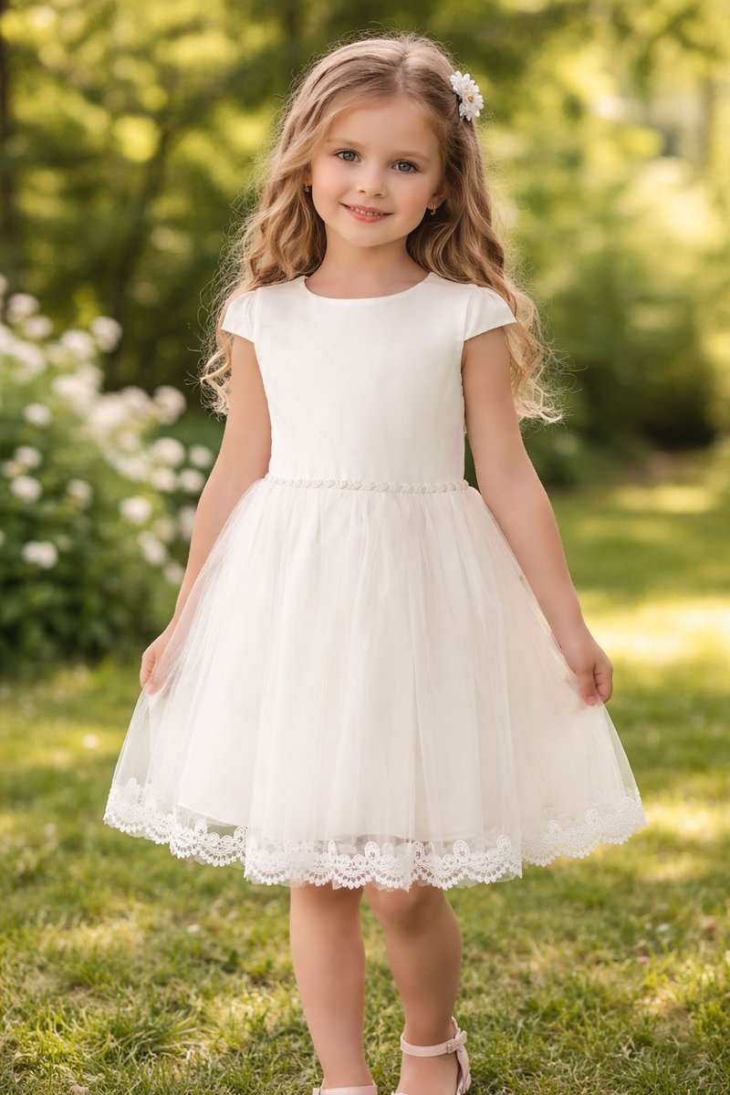 Sukienka wizytowa na przebranie dla dziewczynki pokomunijna krótka ecru SW-LU10 wzrost 158