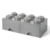 Pudła i pojemniki do przechowywania - Lego LEGO Brick 8 guziki, 2 szuflady, pudełko do przechowywania można układać w stos, 9,4 L, szary, szuflady 194  m. kamień Szary 40061740 - miniaturka - grafika 1