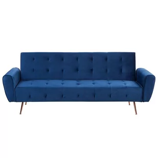 Beliani Sofa trzyosobowa welur ciemnoniebieska SELNES - Sofy i kanapy - miniaturka - grafika 1