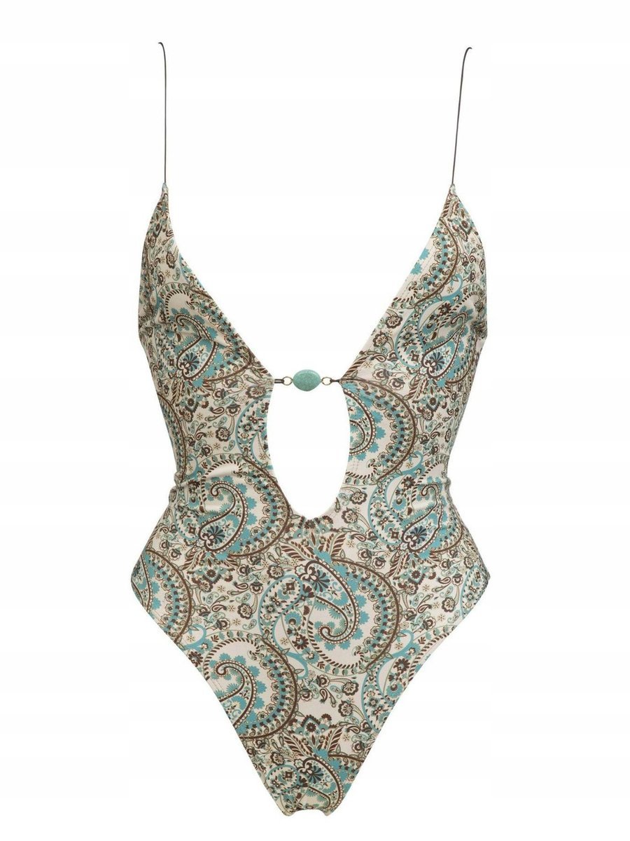 Wiązany Jednoczęściowy Strój Kąpielowy Z Głębokim Dekoltem Szpic Kobiecy M