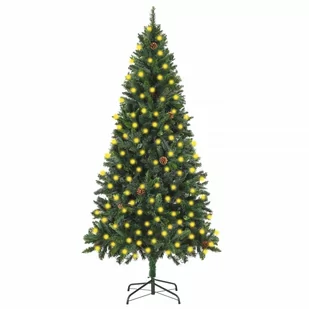 vidaXL vidaXL Sztuczna choinka z lampkami LED i szyszkami, zielona, 210 cm - Choinki - miniaturka - grafika 1