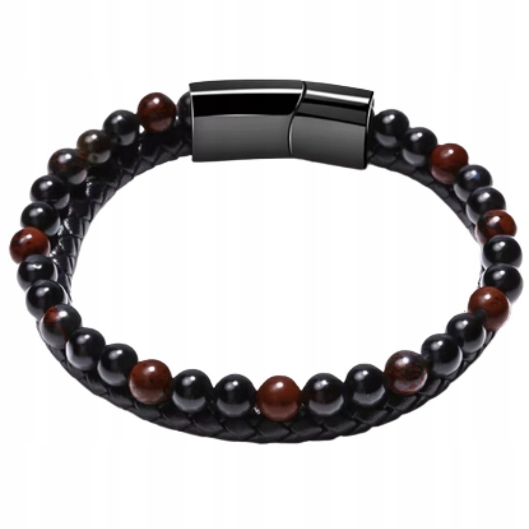Męska bransoletka pleciona 23 cm - z wyjątkowymi koralikami