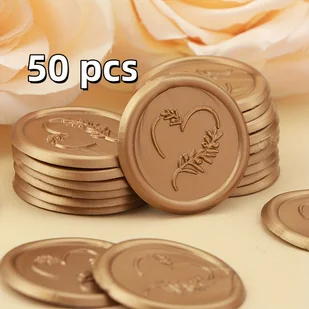 TEMU 50 Eleganckich Brązowych Naklejek z Sercem i Kwiatami - Samoprzylepne, Idealne do Dekoracji Kopert i Kartek z Życzenia, Pieczętowania Zaproszeń - Inne - miniaturka - grafika 1