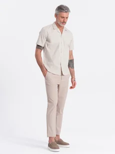 Męska koszula z krótkim rękawem i kubańskim kołnierzem - kremowa V7 OM-SHSS-0168 - Ombre Clothing - Koszule męskie - miniaturka - grafika 1