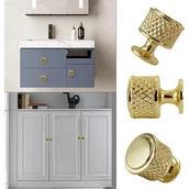 Zawiasy, okucia i inne akcesoria - 3 złote gałki do szafek, gałki do szuflad z jednym otworem, złote gałki do drzwiczek szafek, solidne uchwyty kuchenne ze stopu cynku do toaletek, kom - miniaturka - grafika 1