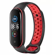 Akcesoria do smartwatchy - Opaska pasek perforowany do Xiaomi Mi Band 5/6 "Czarno-czerwony" - miniaturka - grafika 1