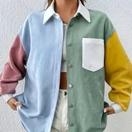 Koszule damskie - TEMU Kurtka koszulowa z sztruksu w stylu europejsko-amerykańskim, obowiązkowa w każdej europejskiej i amerykańskiej garderobie, natychmiast - miniaturka - grafika 1