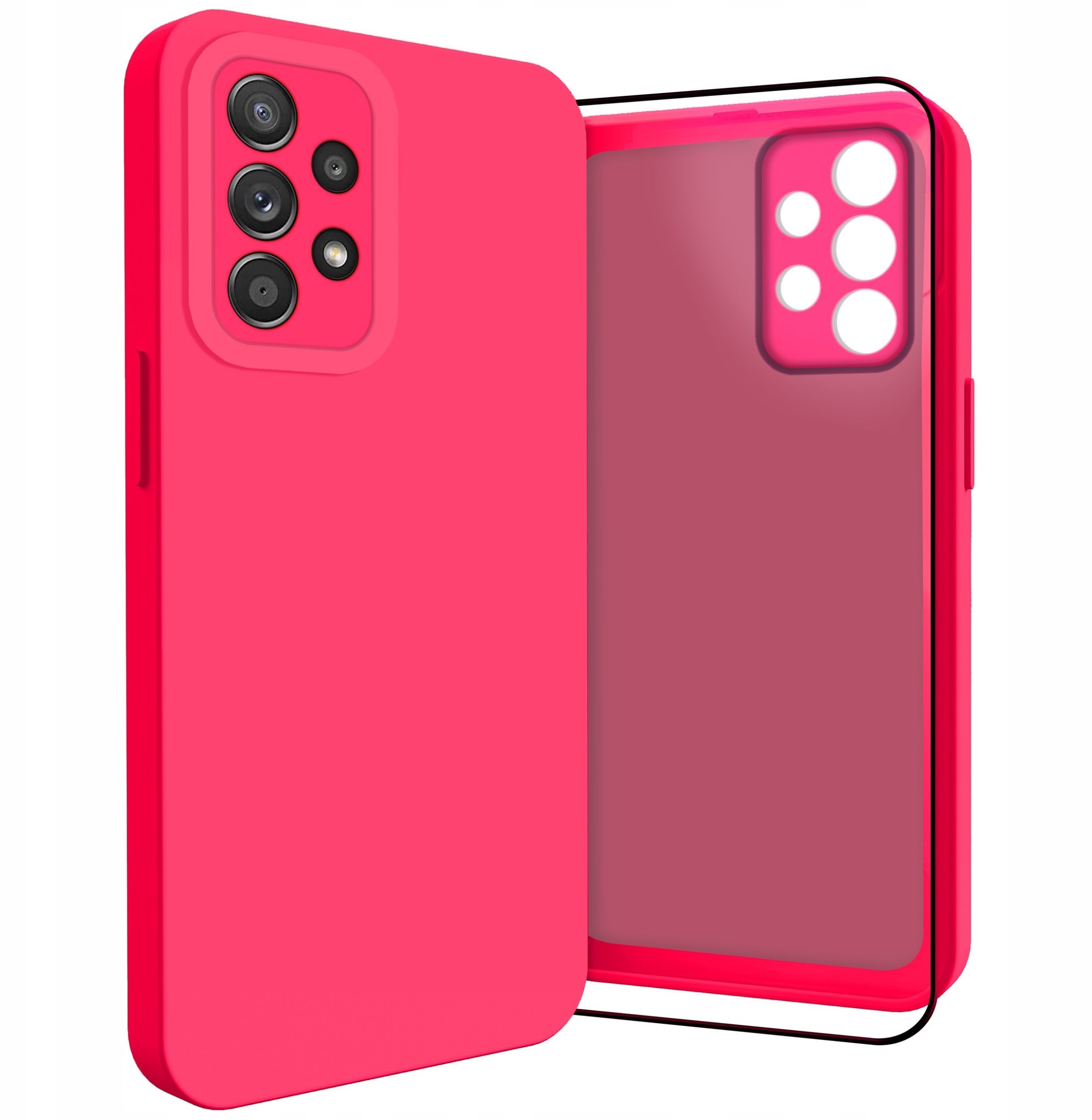 Etui do Galaxy A52 4G / 5G / A52s 4G Osłona Kamery, Fuksjowe Szkło 9H