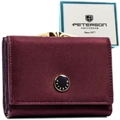 Portfele - Fioletowa portmonetka na zatrzask i bigiel mały portfel damski poziomy PETERSON skóra naturalna i ekologiczna rozbudowany na karty pudełko na prezen.. - miniaturka - grafika 1