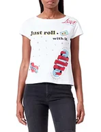Koszulki i topy damskie - Love Moschino Koszulka damska Boxy Fit Short Sleeves Just Roll with It Print, optical white, 44 - miniaturka - grafika 1