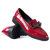 Mokasyny damskie - SHELOVET Lakierowane Mokasyny Damskie czerwone - miniaturka - grafika 1