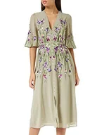 Sukienki - Hope & Ivy Damska sukienka maxi Adelaide z dekoltem w serek z przodu z kontrastowym haftem kwiatowym na specjalne okazje, Zielony (Sage Green), 36 - miniaturka - grafika 1