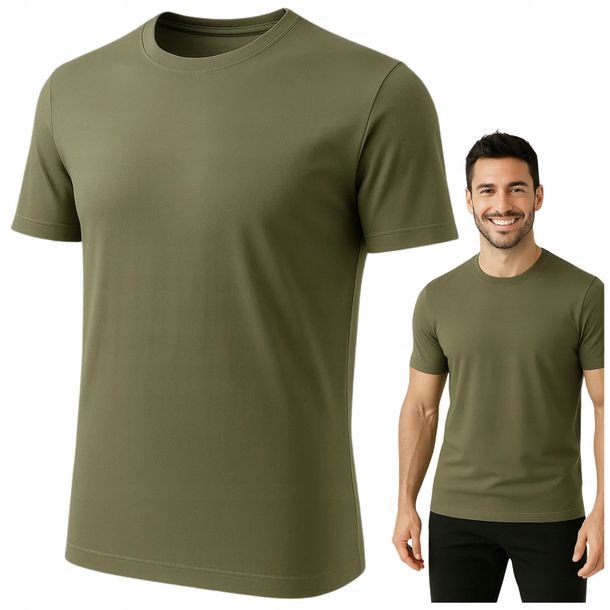 KOSZULKA Męska T-shirt BAWEŁNA 100% Podkoszulek KRÓTKI RĘKAW KHAKI