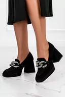 Mokasyny damskie - Czarne mokasyny na klocku z łańcuchem POLSKA SKÓRA Casu 2482-500-37 - miniaturka - grafika 1