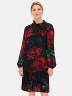Sukienki - Granatowa sukienka w kwiatowy wzór z wiązaniem przy dekolcie Potis & Verso Rubin - miniaturka - grafika 1