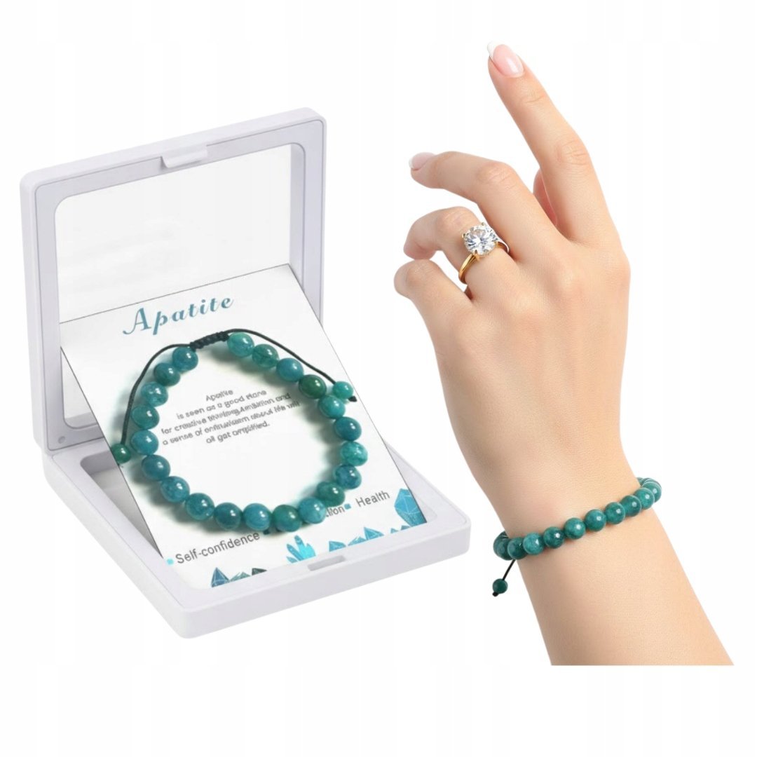Bransoletka Regulowana Apatyt Kamień Naturalny Amulet Komunikacji Mocy