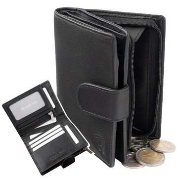 Portfel Męski Skórzany Ochrona Kart Rfid Block Kieszeń na Zamek Koruma