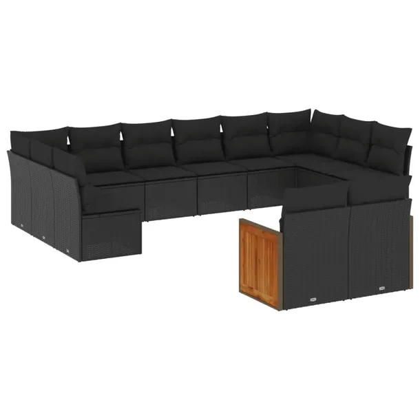 Modułowy zestaw mebli ogrodowych z poduszkami, czarny, wymiary 55-62 x 62-