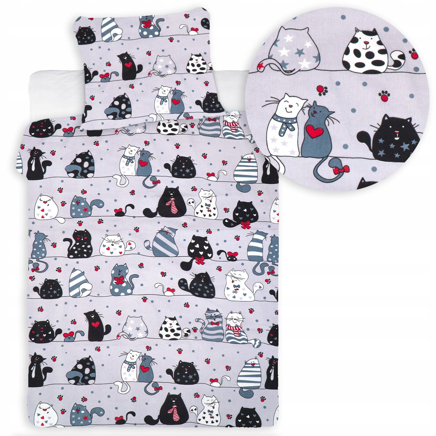 Pościel 120x180 70x80 cm dziecięca jakość z kotkami koty serca