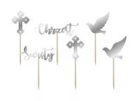 Pamiątka Chrztu Świętego - Congee.pl Dekoracje do muffinek Chrzest Święty srebrne - 6 szt. DTCH03-018 - miniaturka - grafika 1