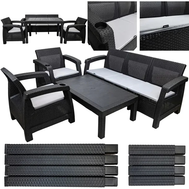 Zestaw Mebli Ogrodowych Wypoczynkowy Tworzywo Sztuczne Sofa Fotele Stolik