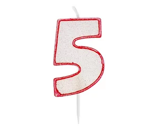 Świeczka cyferka z brokatem, czerwony kontur "5", SW-RSG5 - Urodziny dla dorosłych - miniaturka - grafika 1