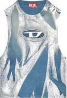 Koszulki i topy damskie - DIESEL NIEBIESKI TOP BEZ RĘKAWÓW DAMSKI Z LOGO I SREBRNYM WZOREM S KWB - miniaturka - grafika 1