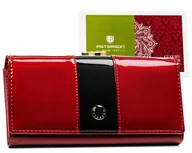 Portfele - Portfel damski ze skóry naturalnej lakierowany czerwony ochrona kart RFID PETERSON - miniaturka - grafika 1