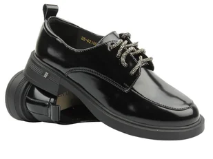 Skórzane półbuty damskie - Vinceza 62186, czarne lakierowane - Mokasyny damskie - miniaturka - grafika 1