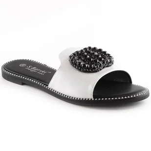 Klapki damskie płaskie komfortowe z cyrkoniami srebrne S.Barski Kv 520-30 srebrny - Klapki i japonki damskie - miniaturka - grafika 1