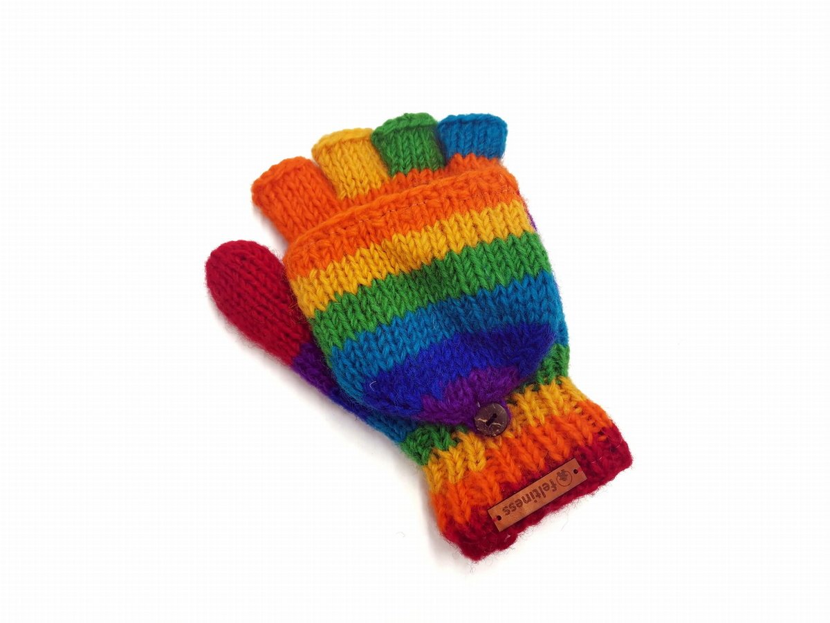 Feltiness, Rękawiczki wełniane z klapką Multikolor, 100% wełna owcza