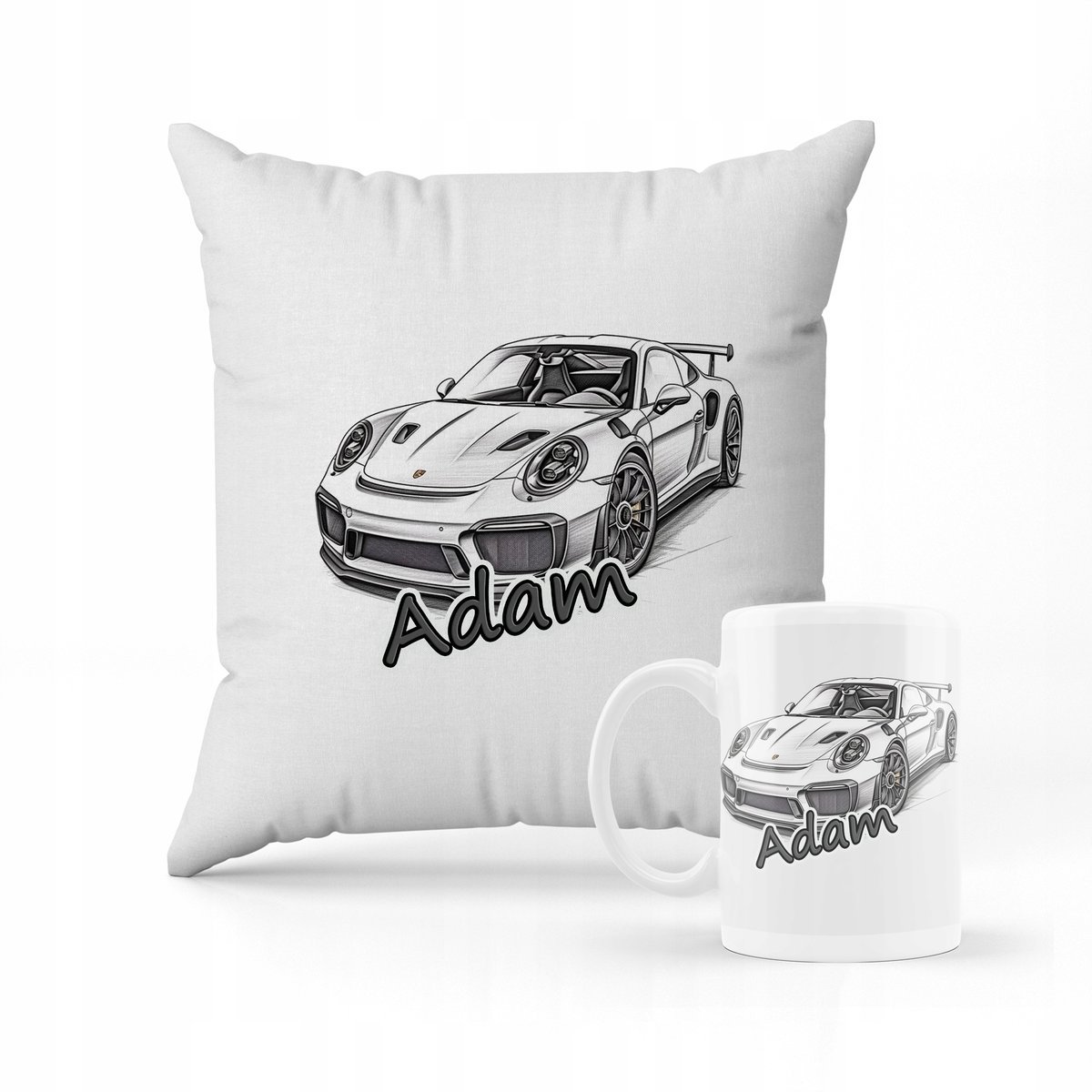 ZESTAW PODUSZKA + KUBEK Prezent Porsche + IMIĘ