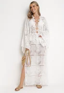 Sukienki - Biała Szydełkowa Sukienka Maxi z Wiązaniem Vaskoppe - miniaturka - grafika 1