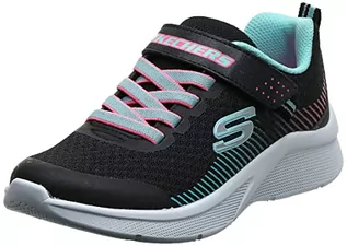 Buty dla dziewczynek - Skechers Trampki dziewczęce Microspec, Czarna czarna siatka Aqua Neon różowe wykończenie Bkaq - 30 EU - grafika 1