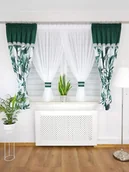 Firany - Krótka firanka z zasłonami z motywem modnych liści-zielona - miniaturka - grafika 1