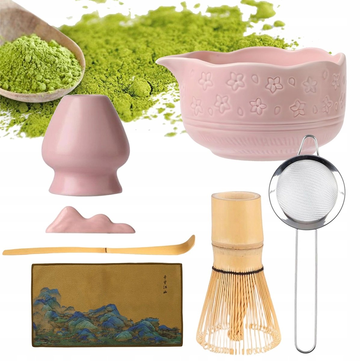 Zestaw Do Matcha Z Bambusową Trzepaczką Różowy Kompletny Z Miską 450ml