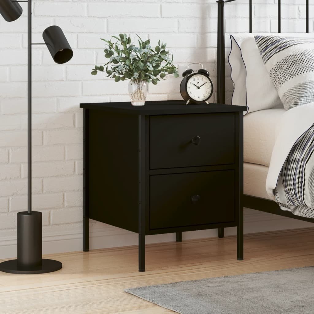 vidaXL Stolik nocny czarny 40x42x50 cm materiał drewnopochodny - Stolik nocny - Szafki nocne - Szafka nocna - Meble do sypialni