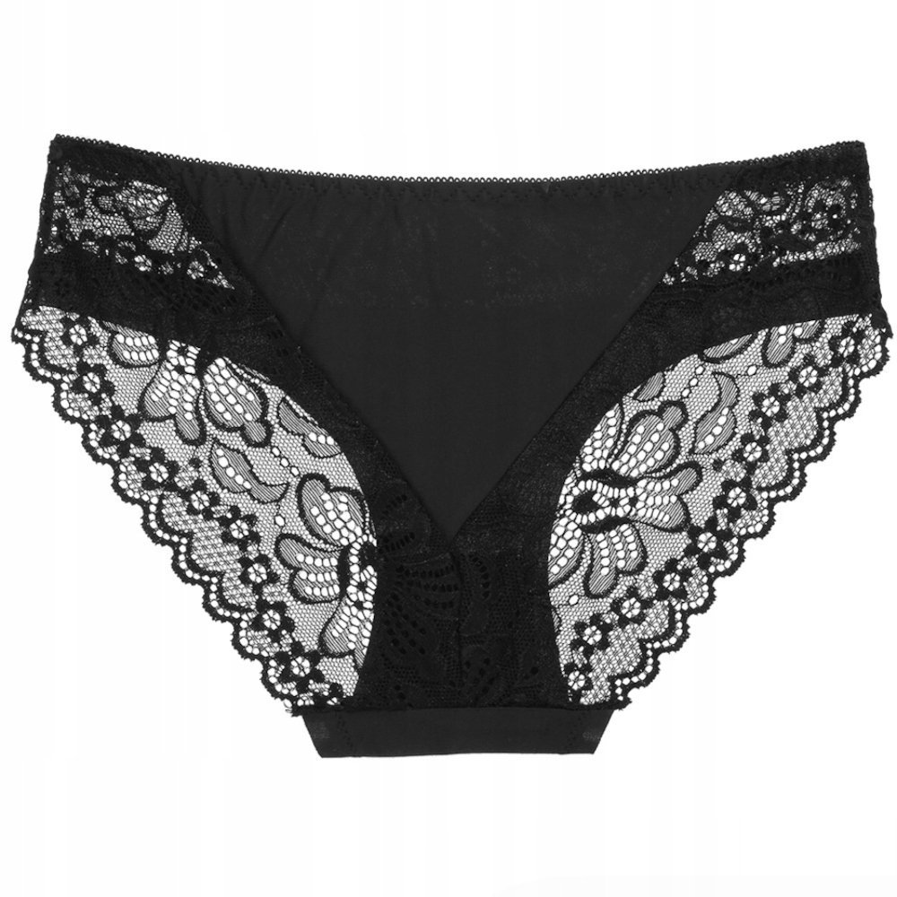 Koronkowe Majtki Damskie Figi Koronka Laserowo Cięte Kolor Czarny