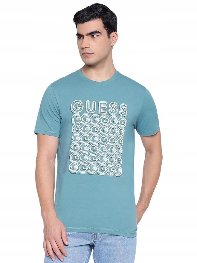 Koszulka GUESS Mid Organic Stretch Soft Teal G Chain Geometryczny męska L