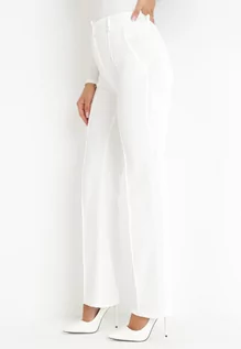 Spodnie damskie - Białe Garniturowe Spodnie z Wysokim Stanem i Szerokimi Nogawkami Abigaille - grafika 1