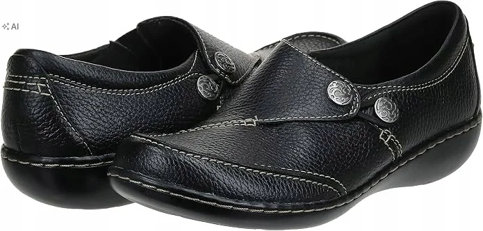 CLARKS CZARNE SKÓRZANE PÓŁBUTY WSUWANE Z OZDOBNYMI GUZIKAMI 44 6PA